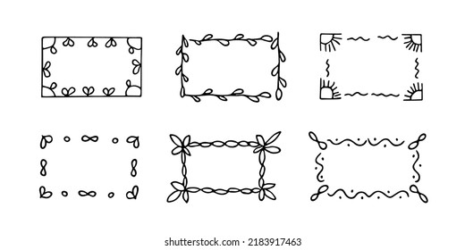 Doodle Frames Set, handgezeichnet Monogramme.Edgings und Kadres mit einfachen skizzenhaften Elementen für Ihr Design.Isolated. Vektorgrafik.