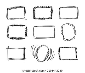 Doodle Frames Set, handgezeichnet Monogramme.Edgings und Kadres mit einfachen skizzenhaften Elementen für Ihr Design.Isolated. Vektorgrafik.