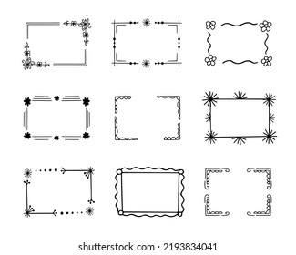 Doodle frames set, hand-drawn monograms.Edgings and cadres with simple sketchy elements for your design.Isolated. Vector illustration.