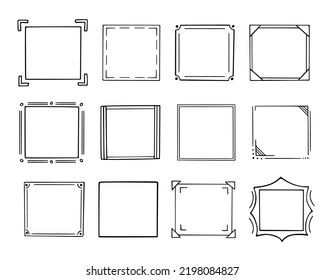 Doodle Frames Set, handgezeichnet Monogramme.Edgings und Kadres mit einfachen skizzenhaften Elementen für Ihr Design.Isolated. Vektorgrafik.