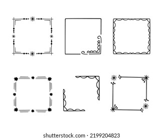 Doodle frames set, hand-drawn monograms.Edgings and cadres with simple sketchy elements for your design.Isolated. Vector illustration.