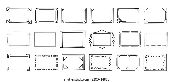 Doodle Frames Set, handgezeichnet Monogramme.Edgings und Kadres mit einfachen skizzenhaften Elementen für Ihr Design.Isolated. Vektorgrafik.