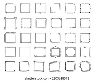 Doodle frames set, hand-drawn monograms.Edgings and cadres with simple sketchy elements for your design.Isolated. Vector illustration.