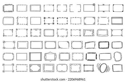 Doodle Frames Set, handgezeichnet Monogramme.Edgings und Kadres mit einfachen skizzenhaften Elementen für Ihr Design.Isolated. Vektorgrafik.