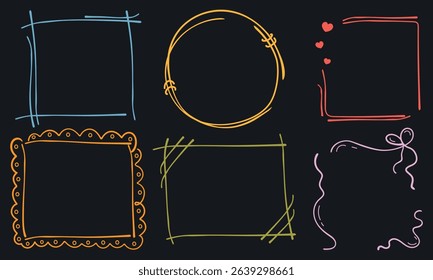 Doodle Frames Set, Simple Hand Drawn Frames Set, Scribble, Colorful, Templates, Vector