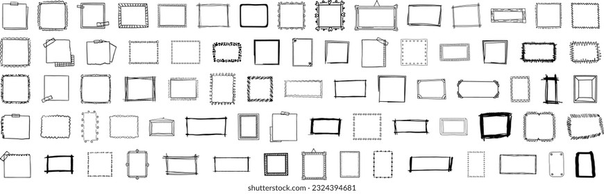 Doodle frames. Sketched hand drawn square shapes in different styles borders and photo frames vector set. Vector illustration