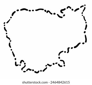 Doodle freehand dash line drawing of Cambodia map. Vector illustration.