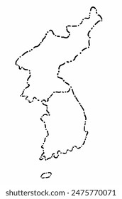 Doodle freehand dash line drawing of Korea map. Vector illustration.