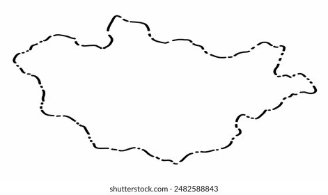 Doodle freehand dash line drawing of Mongolia map. Vector illustration.