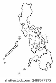 Dibujo de línea de guiones a mano alzada de Doodle del mapa de Filipinas. Ilustración vectorial.