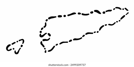 Doodle freehand dash line drawing of Timor-Leste map. Vector illustration.