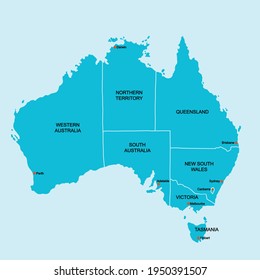 Doodle freehand drawing Australia political map with major cities. Vector illustration.