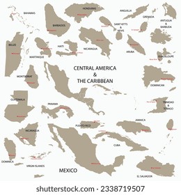 Dibujo a mano alzada de América Central y los países del Caribe.