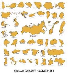 Doodle freehand drawing of countries of Europe. Vector illustration.