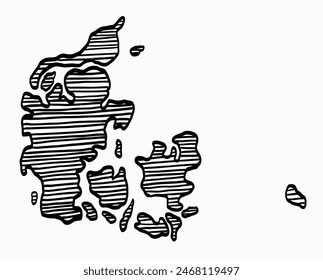 Dibujo a mano alzada del mapa de Dinamarca. Ilustración vectorial.