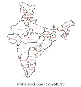 Doodle freehand drawing India political map with major cities. Vector illustration.