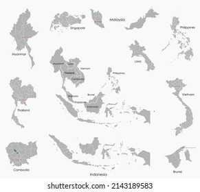 Mapa de dibujo a mano alzada de países del sudeste asiático. Ilustración vectorial.