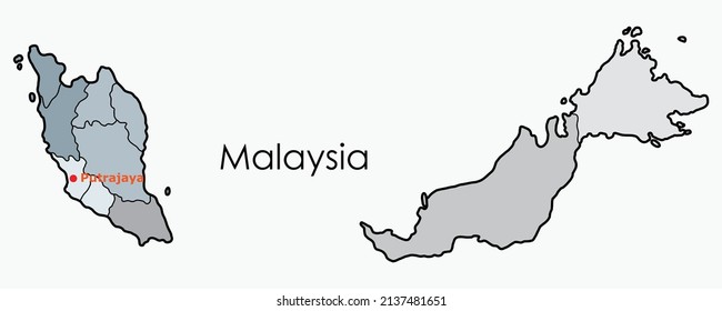 Doodle freehand drawing map of Malaysia. Vector illustration.