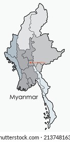 Doodle freehand drawing map of Myammar. Vector illustration.