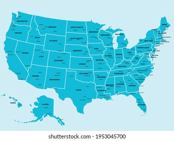 Doodle freehand drawing USA political map with major cities. Vector illustration.