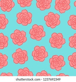 the doodle freehand red rose flower seamless pattern on green