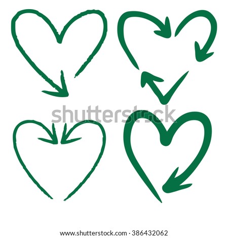 doodle freehand set of heart shaped arrow hand drawn