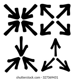 doodle freehand set of inside out arrow hand drawn