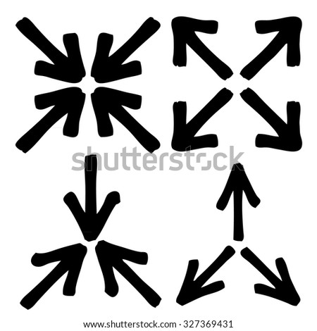 doodle freehand set of inside out arrow hand drawn