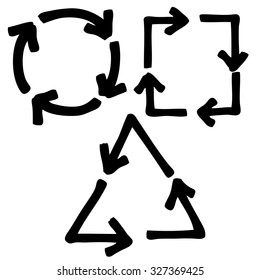 doodle freehand set of recycle arrow hand drawn