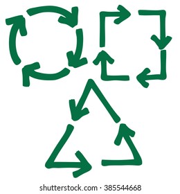 doodle freehand set of recycle arrow, geometry hand drawn