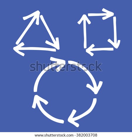 doodle freehand set of recycle arrow, geometry hand drawn
