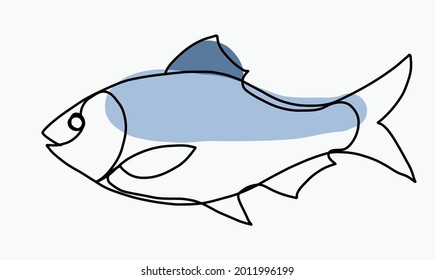 Dibujo a mano alzada de dibujos continuos de peces. Concepto de estilo de vida saludable con dieta.