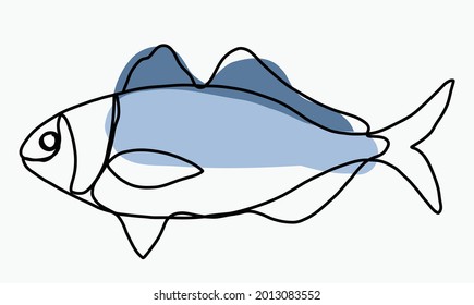 Dibujo a mano alzada de dibujos continuos de peces. Concepto de estilo de vida saludable con dieta.