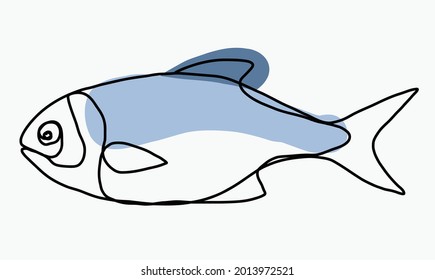 Dibujo a mano alzada de dibujos continuos de peces. Concepto de estilo de vida saludable con dieta.