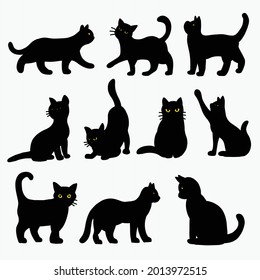 Doodle freehand sketch drawing of black cat pose collection. Cute pet animal concept.