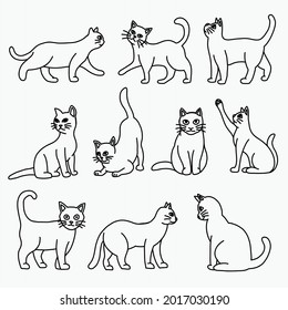 Doodle freehand sketch drawing of cat pose collection. Cute pet animal concept.