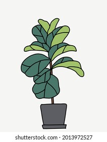 Doodle freehand sketch drawing of fiddle leaf fig tree. Vector illustration.