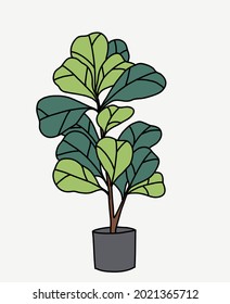 Doodle freehand sketch drawing of fiddle leaf fig tree. Vector illustration.