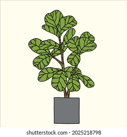 Doodle freehand sketch drawing of fiddle leaf fig tree. Vector illustration.	
