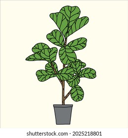 Doodle freehand sketch drawing of fiddle leaf fig tree. Vector illustration.	
