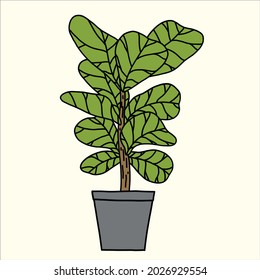 Doodle freehand sketch drawing of fiddle leaf fig tree. Vector illustration.	
