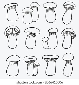 dibujo de boceto a mano alzada de hongos de trompeta rey. concepto de estilo de vida dietético saludable.