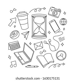 doodle freelance hand drawing with work at home vector design concept