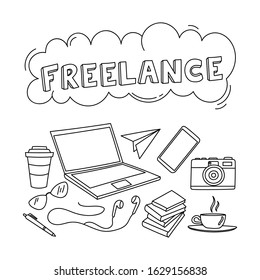 Doodle Freelance vector design works at home and anywhere the concept works remotely