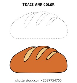 Doodle french bread bakery coloring pages for kids. Trace and color french bread bakery. French bread bakery isolated on white background