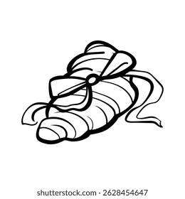 Doodle croissant francês. Doce pastelaria em estilo coquette estético. Produto de padaria desenhado à mão. Ótimo para logotipos, menus e embalagens de padaria. Ilustração de contorno de vetor.