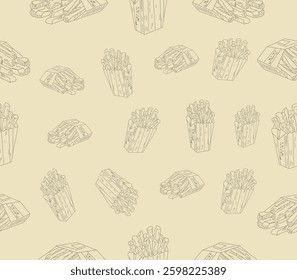 doodle french fries background. French fries pattern background. seamless pattern French fries background. french fries doodle background for packaging.