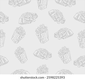 doodle french fries background. French fries pattern background. seamless pattern French fries background. french fries doodle background for packaging.