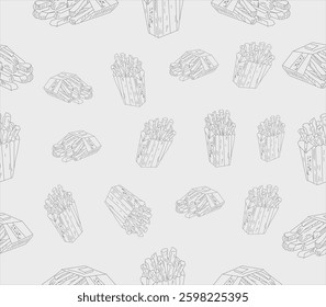 doodle french fries background. French fries pattern background. seamless pattern French fries background. french fries doodle background for packaging.