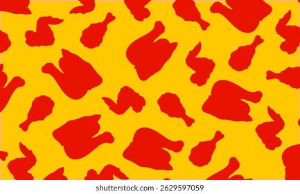 doodle fried chicken pattern background. Crispy fried chicken seamless pattern.